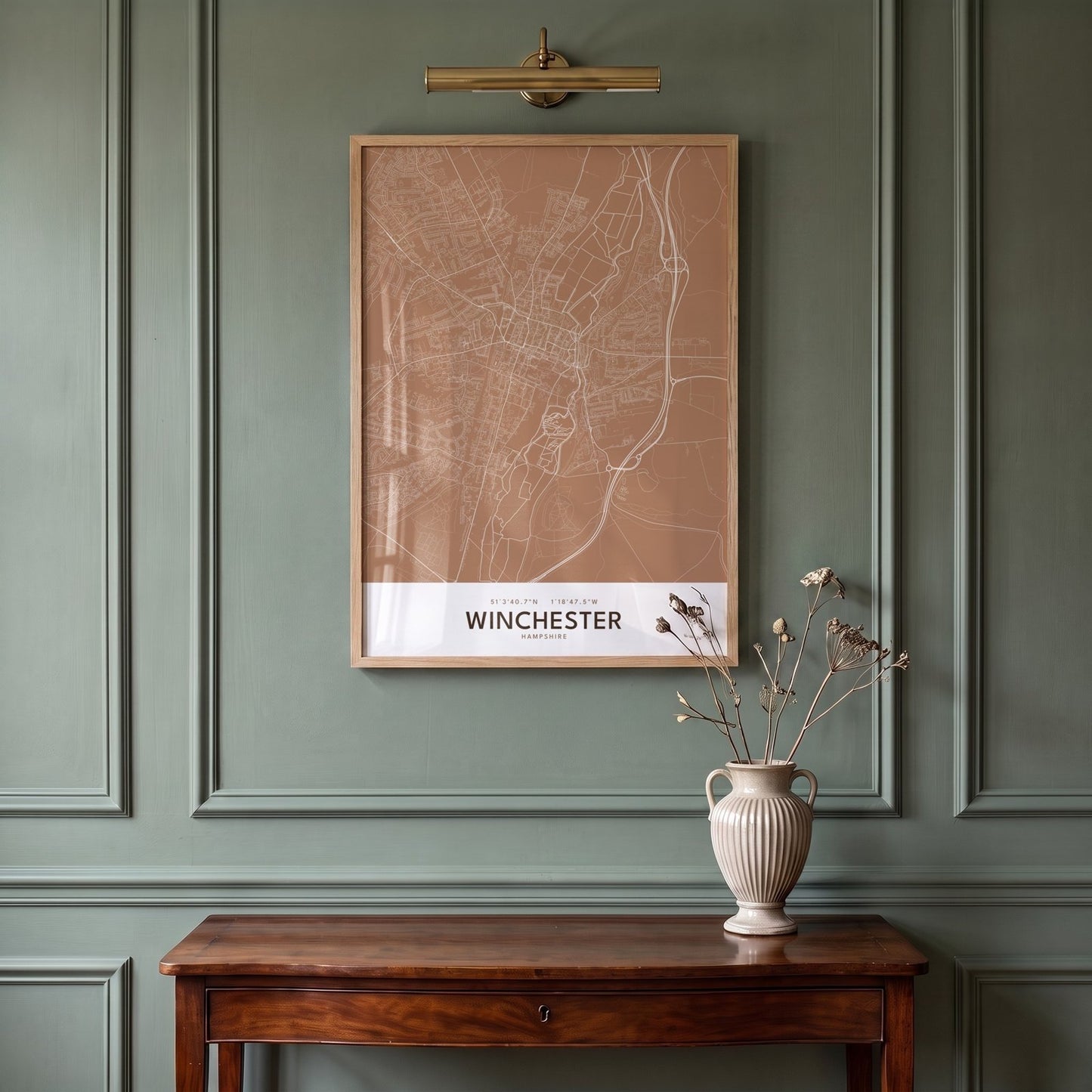 Winchester — Framed Map Print (Terracotta)
