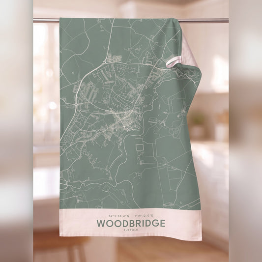 Your Town Merch — Woodbridge Map Tea Towel lifestyle